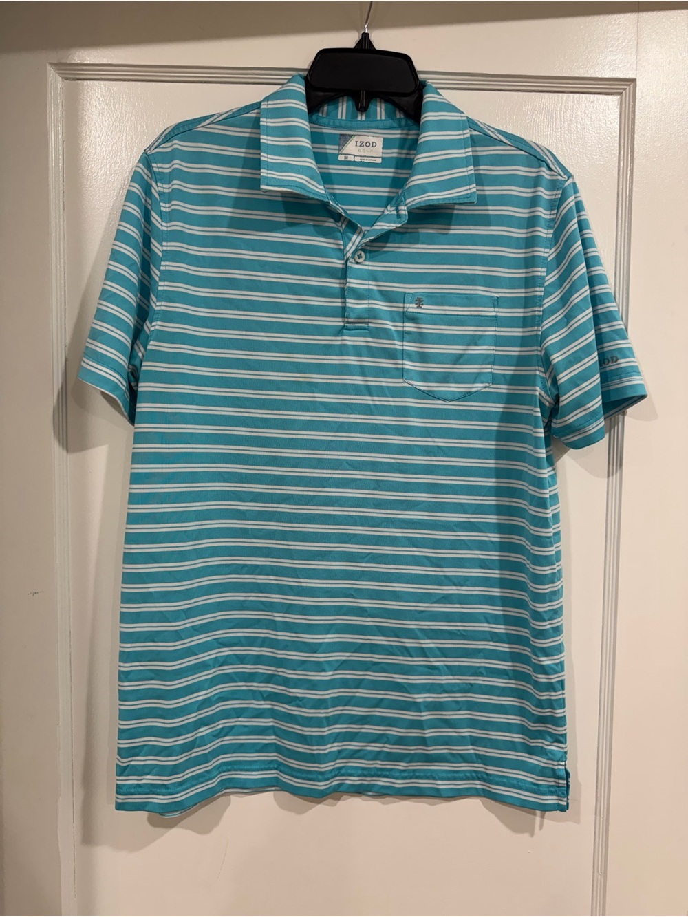 Izod Men's Aqua and White Striped Polo M